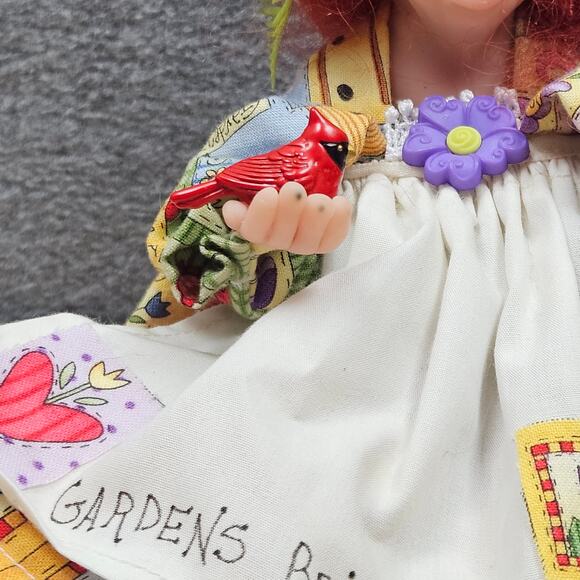 RARE UNIQUE Granny Garden Doll Artist Made Red Hair Cardinal Patchwork Dress - Picture 8 of 9